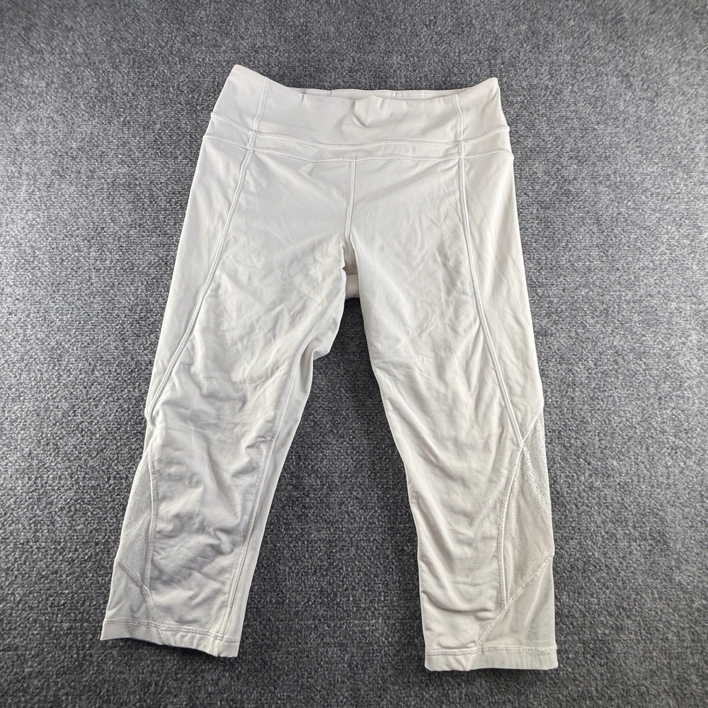 Lululemon White Mesh Panel Cropped Leggings High Rise Capri Athletic Pants 0826